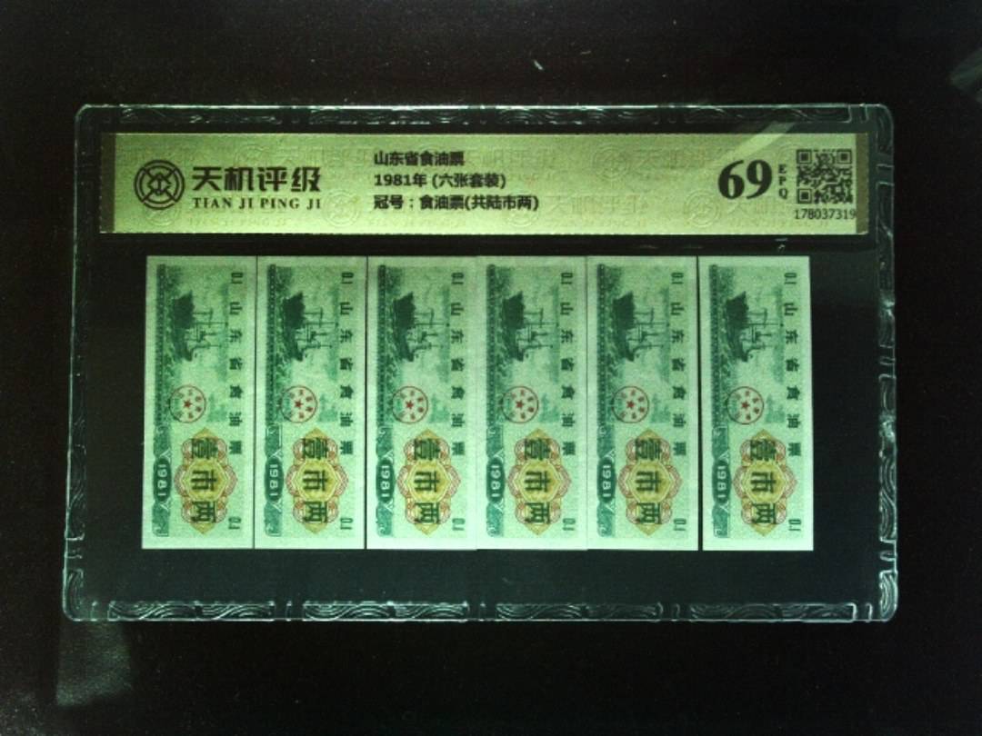 山东省食油票1981年 (六张套装)，冠号食油票(共陆市两)，纸币，钱币收藏