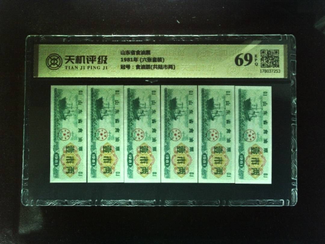 山东省食油票1981年 (六张套装)，冠号食油票(共陆市两)，纸币，钱币收藏