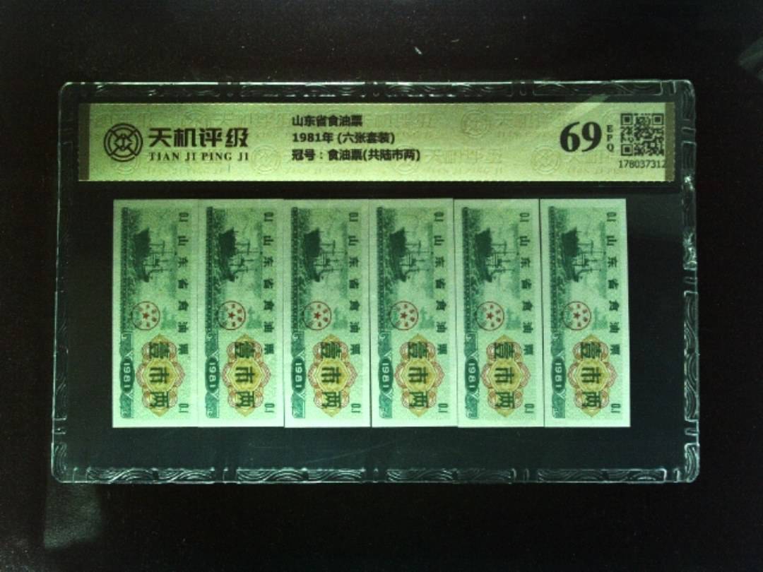 山东省食油票1981年 (六张套装)，冠号食油票(共陆市两)，纸币，钱币收藏