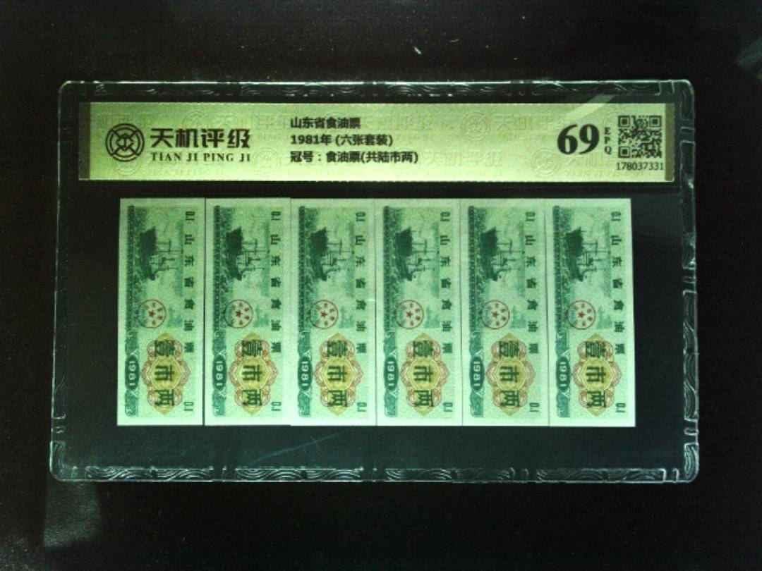 山东省食油票1981年 (六张套装)，冠号食油票(共陆市两)，纸币，钱币收藏