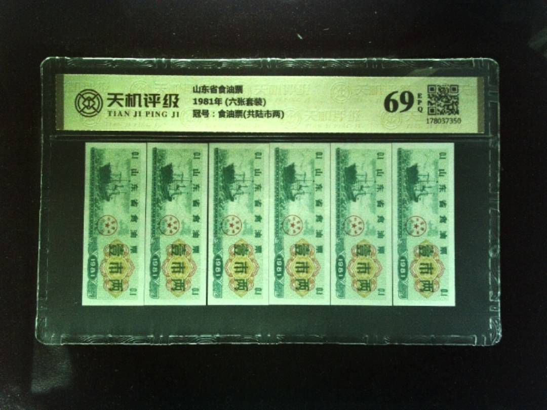 山东省食油票1981年 (六张套装)，冠号食油票(共陆市两)，纸币，钱币收藏