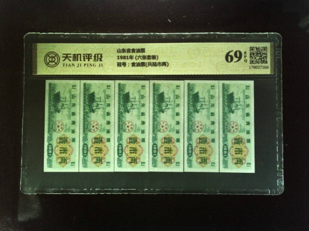 山东省食油票1981年 (六张套装)，冠号食油票(共陆市两)，纸币，钱币收藏
