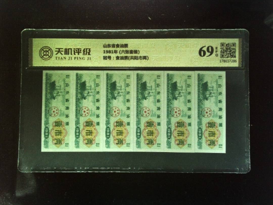 山东省食油票1981年 (六张套装)，冠号食油票(共陆市两)，纸币，钱币收藏