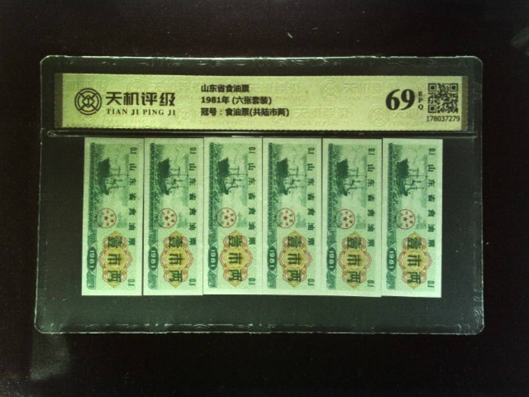 山东省食油票1981年 (六张套装)，冠号食油票(共陆市两)，纸币，钱币收藏