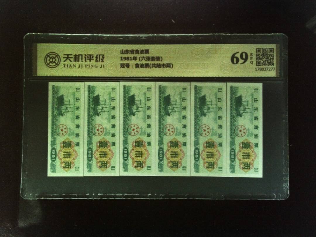 山东省食油票1981年 (六张套装)，冠号食油票(共陆市两)，纸币，钱币收藏