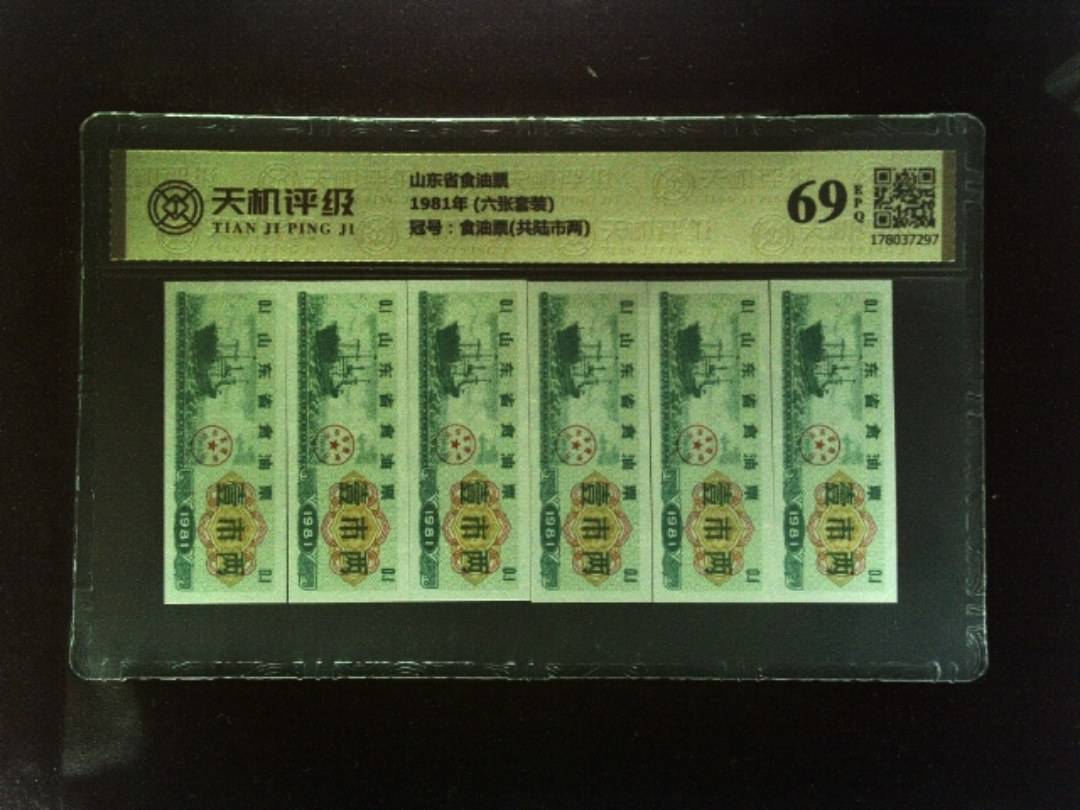 山东省食油票1981年 (六张套装)，冠号食油票(共陆市两)，纸币，钱币收藏