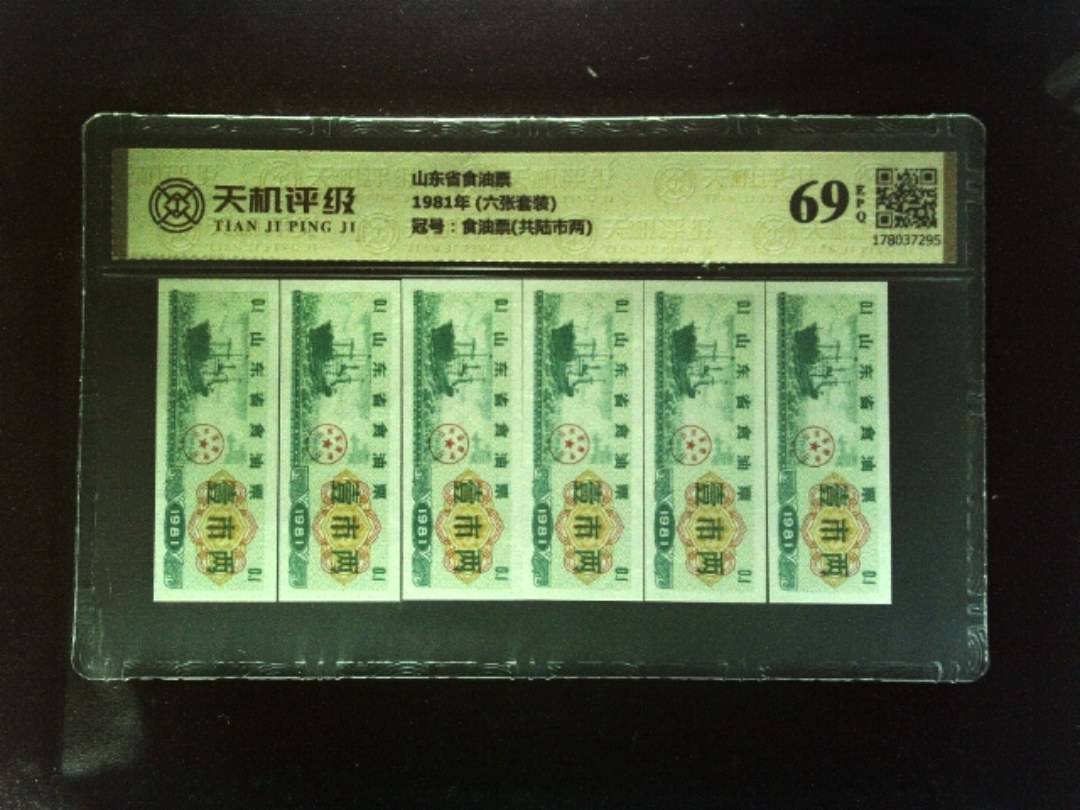 山东省食油票1981年 (六张套装)，冠号食油票(共陆市两)，纸币，钱币收藏