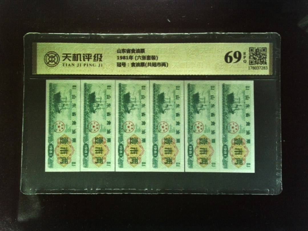 山东省食油票1981年 (六张套装)，冠号食油票(共陆市两)，纸币，钱币收藏