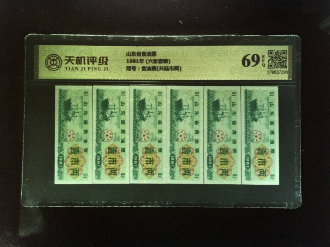 山东省食油票1981年 (六张套装)，冠号食油票(共陆市两)，纸币，钱币收藏