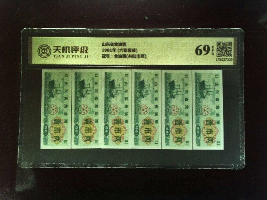 山东省食油票1981年 (六张套装)，冠号食油票(共陆市两)，纸币，钱币收藏