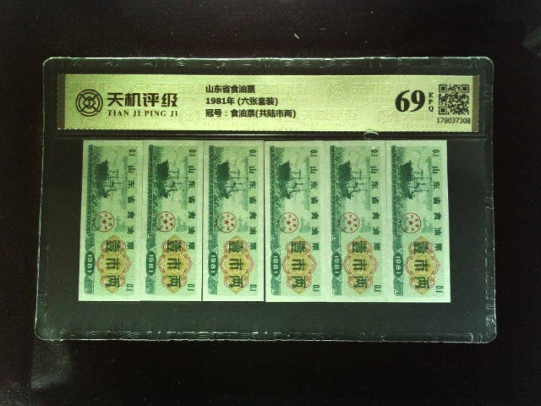 山东省食油票1981年 (六张套装)，冠号食油票(共陆市两)，纸币，钱币收藏