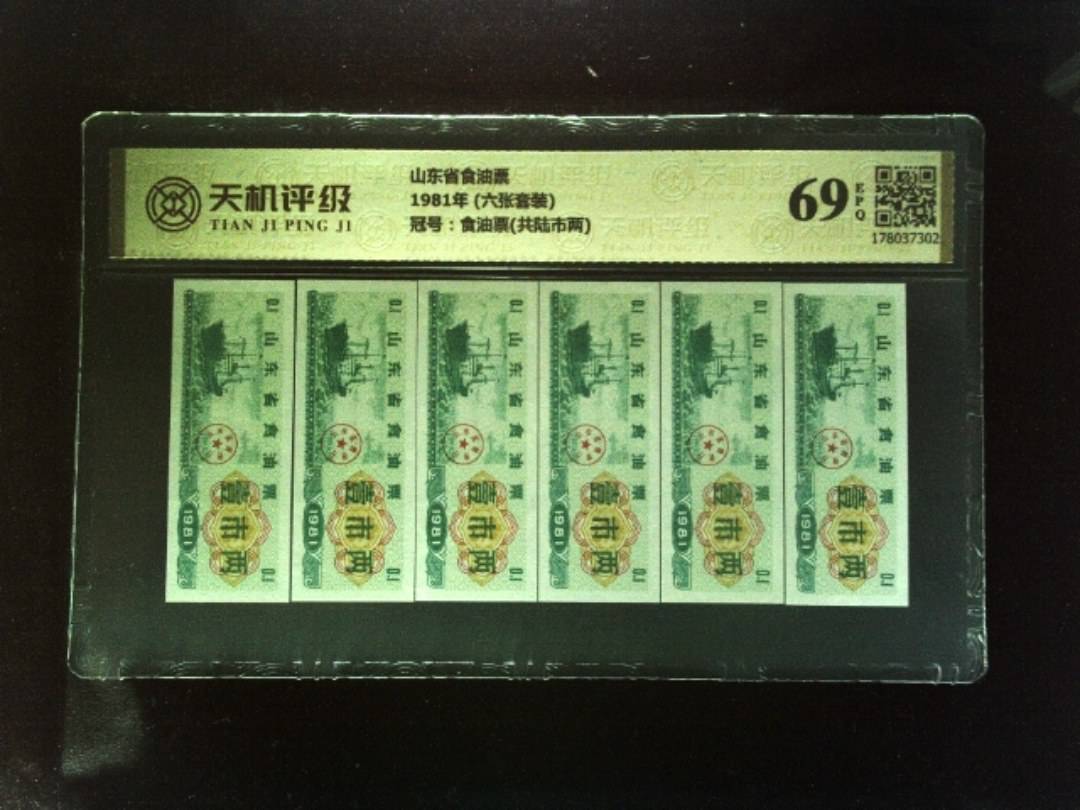 山东省食油票1981年 (六张套装)，冠号食油票(共陆市两)，纸币，钱币收藏