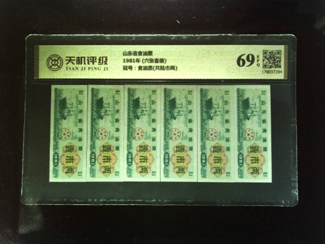 山东省食油票1981年 (六张套装)，冠号食油票(共陆市两)，纸币，钱币收藏