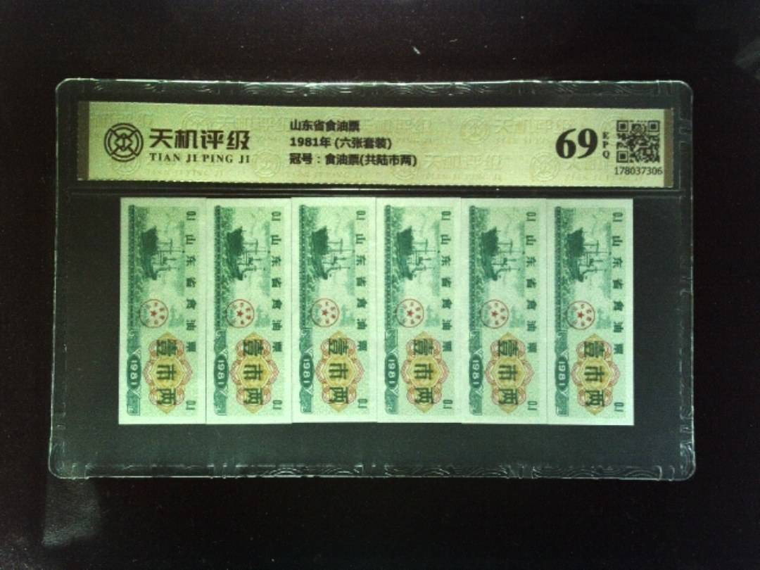 山东省食油票1981年 (六张套装)，冠号食油票(共陆市两)，纸币，钱币收藏