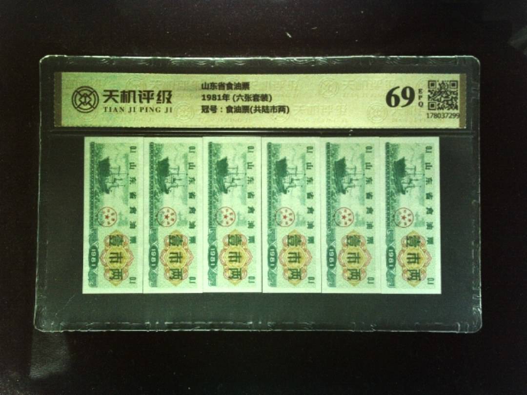 山东省食油票1981年 (六张套装)，冠号食油票(共陆市两)，纸币，钱币收藏