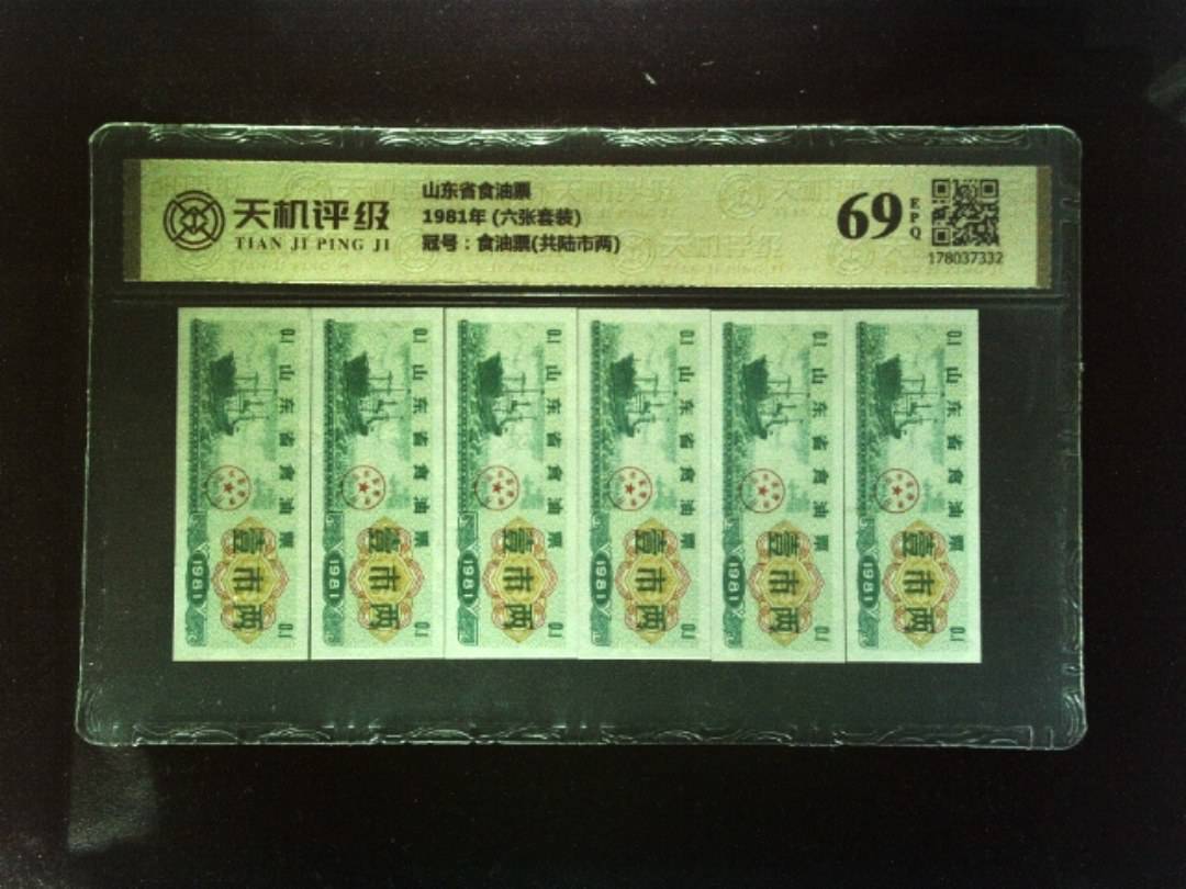 山东省食油票1981年 (六张套装)，冠号食油票(共陆市两)，纸币，钱币收藏