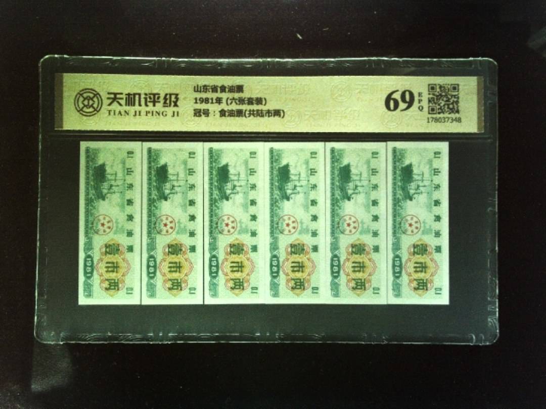 山东省食油票1981年 (六张套装)，冠号食油票(共陆市两)，纸币，钱币收藏
