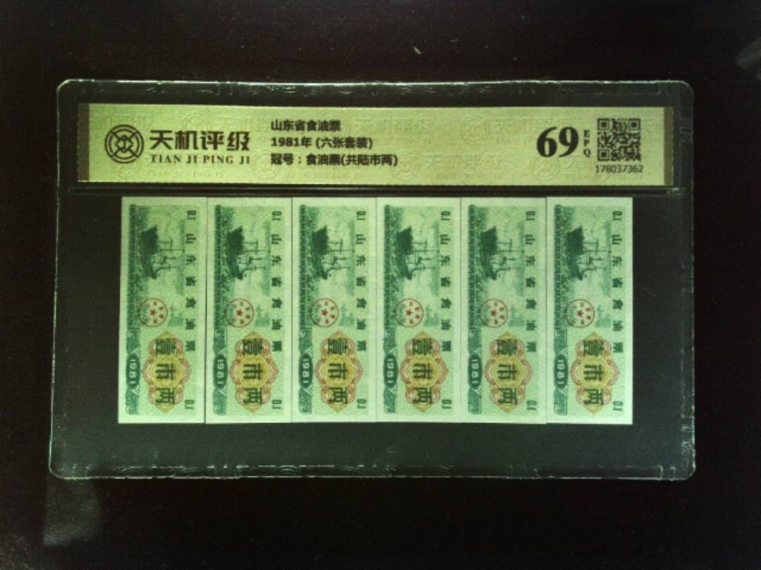 山东省食油票1981年 (六张套装)，冠号食油票(共陆市两)，纸币，钱币收藏