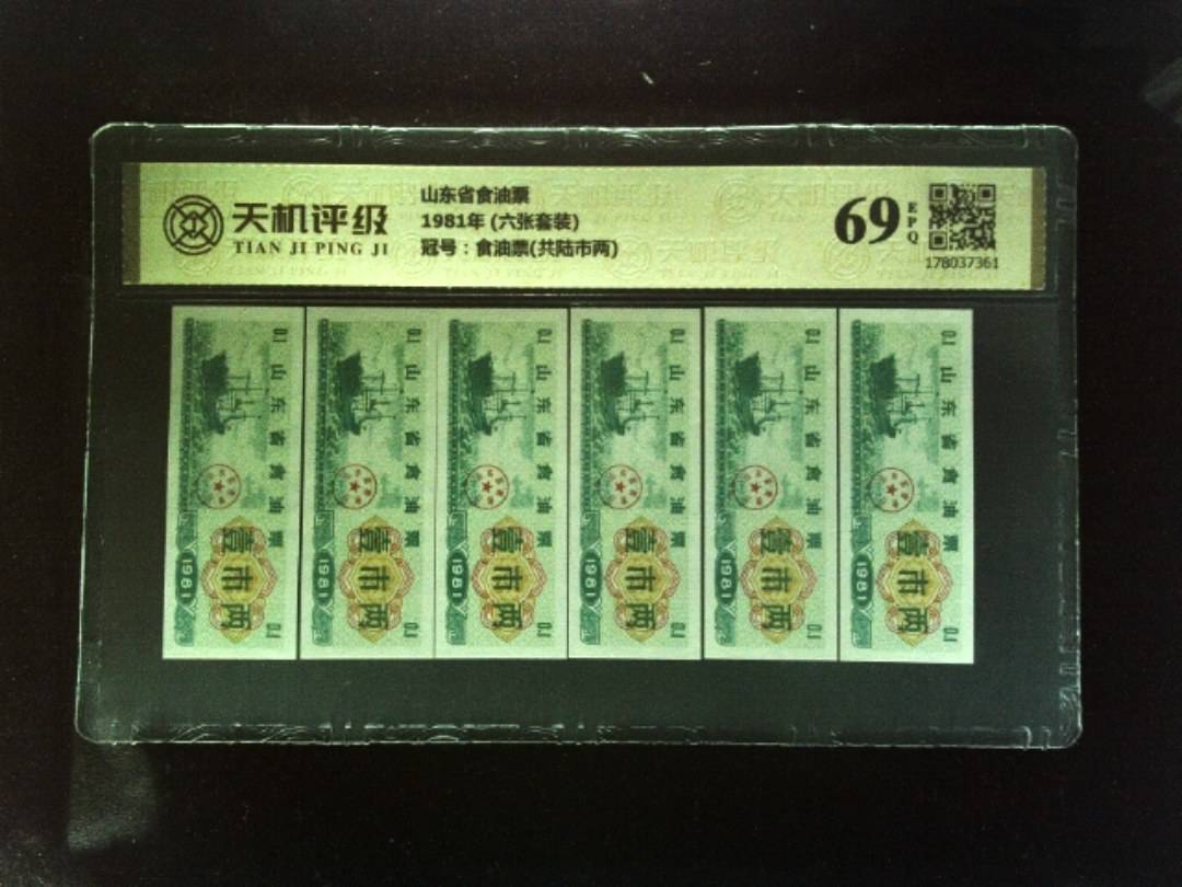 山东省食油票1981年 (六张套装)，冠号食油票(共陆市两)，纸币，钱币收藏