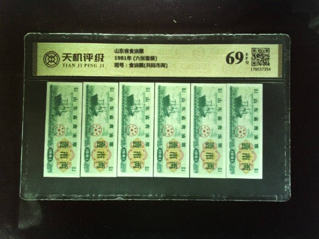 山东省食油票1981年 (六张套装)，冠号食油票(共陆市两)，纸币，钱币收藏