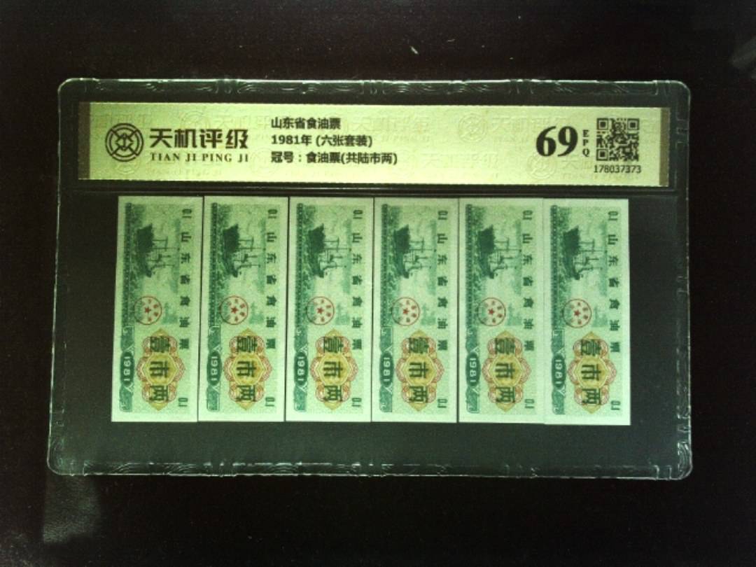 山东省食油票1981年 (六张套装)，冠号食油票(共陆市两)，纸币，钱币收藏