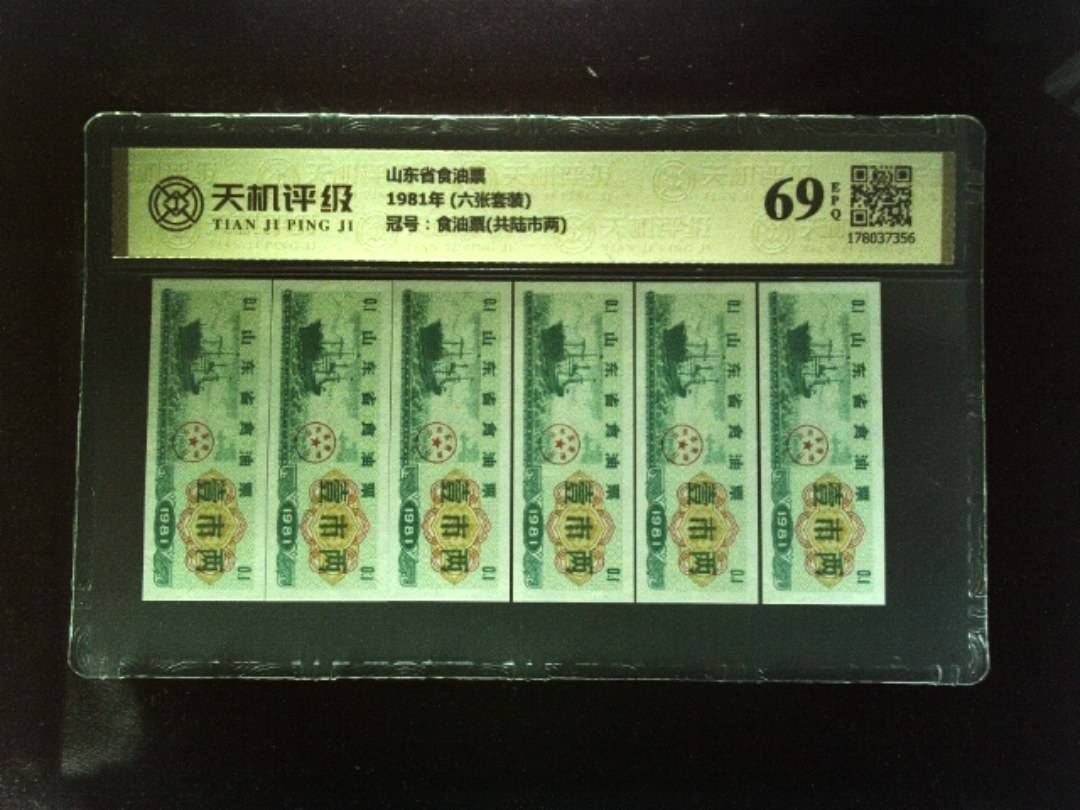 山东省食油票1981年 (六张套装)，冠号食油票(共陆市两)，纸币，钱币收藏