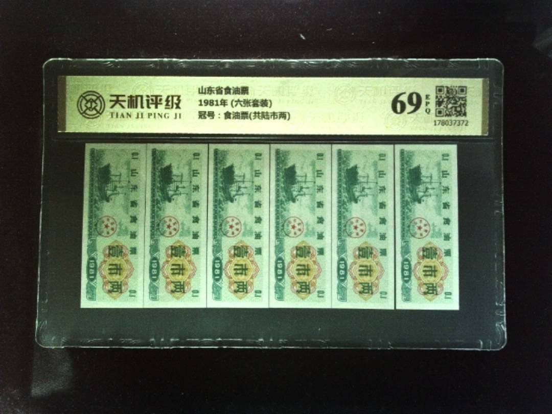 山东省食油票1981年 (六张套装)，冠号食油票(共陆市两)，纸币，钱币收藏