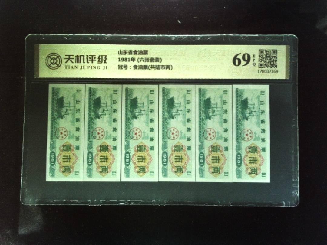 山东省食油票1981年 (六张套装)，冠号食油票(共陆市两)，纸币，钱币收藏