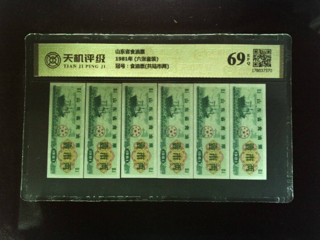 山东省食油票1981年 (六张套装)，冠号食油票(共陆市两)，纸币，钱币收藏