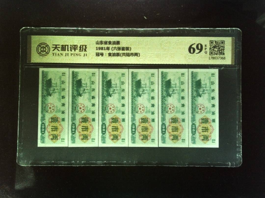 山东省食油票1981年 (六张套装)，冠号食油票(共陆市两)，纸币，钱币收藏