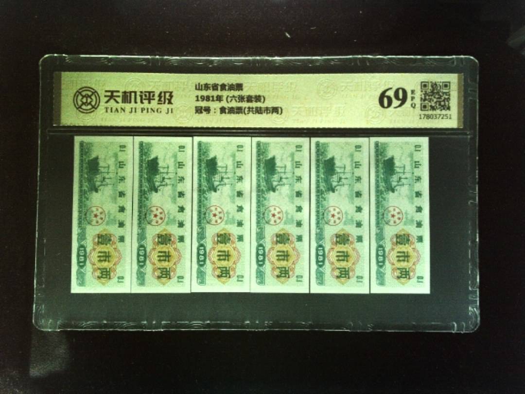 山东省食油票1981年 (六张套装)，冠号食油票(共陆市两)，纸币，钱币收藏