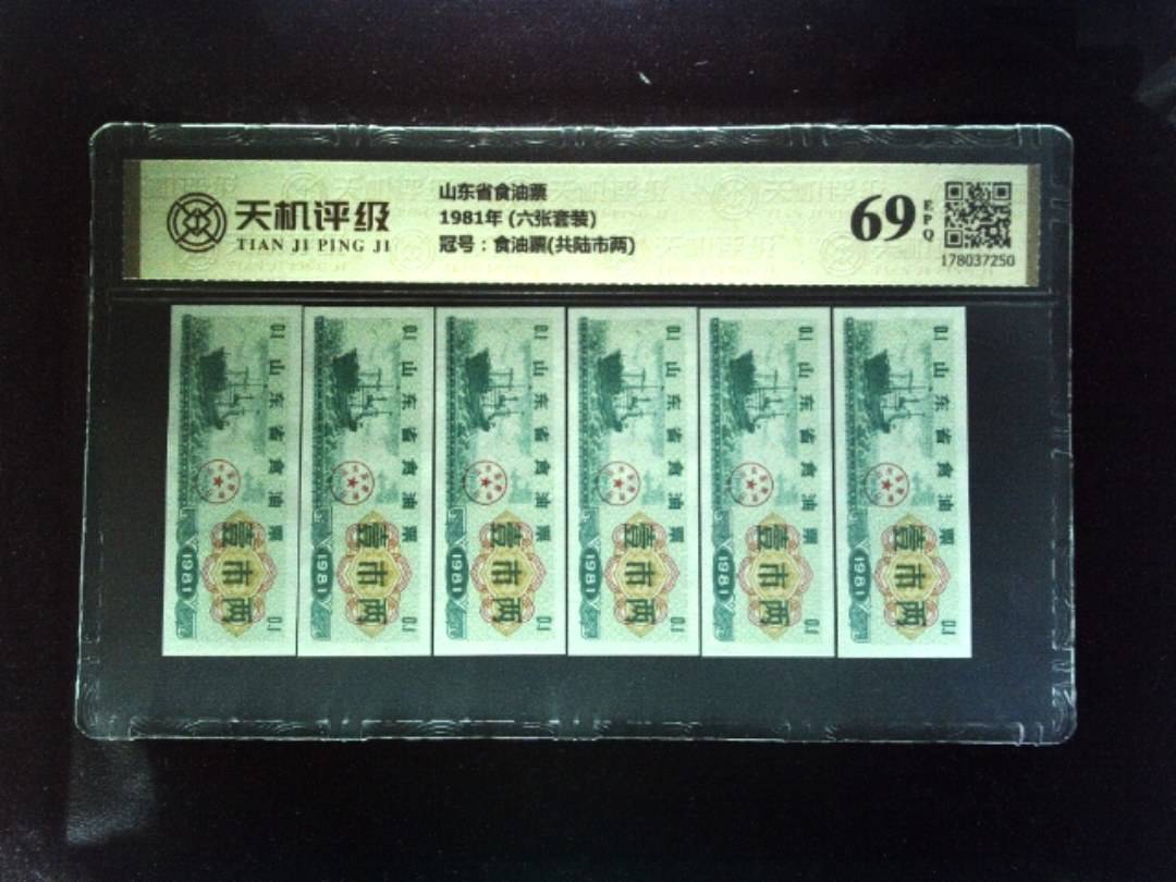 山东省食油票1981年 (六张套装)，冠号食油票(共陆市两)，纸币，钱币收藏