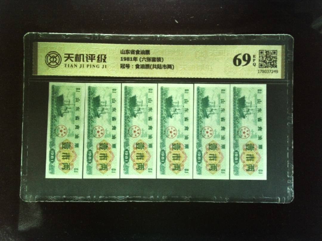 山东省食油票1981年 (六张套装)，冠号食油票(共陆市两)，纸币，钱币收藏