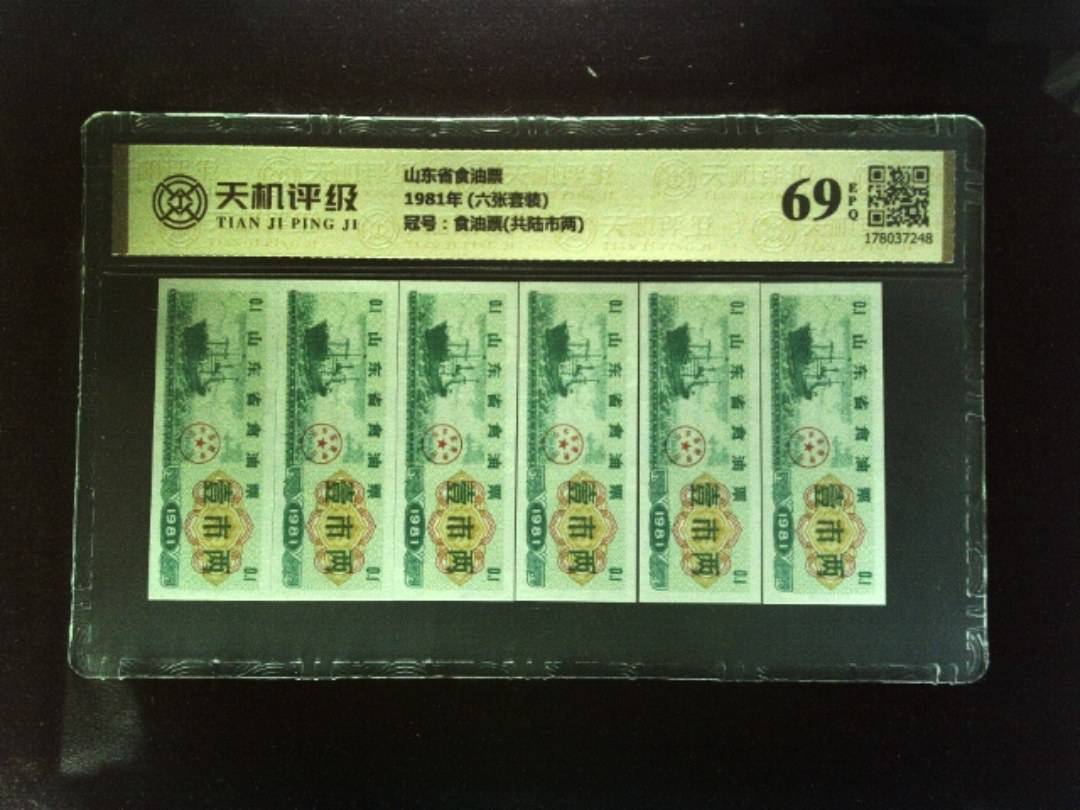 山东省食油票1981年 (六张套装)，冠号食油票(共陆市两)，纸币，钱币收藏