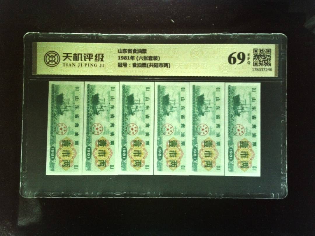 山东省食油票1981年 (六张套装)，冠号食油票(共陆市两)，纸币，钱币收藏