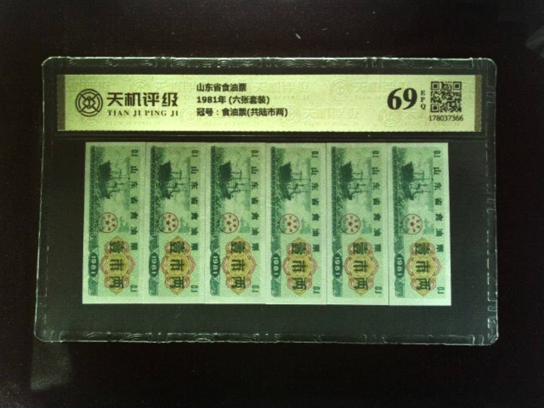 山东省食油票1981年 (六张套装)，冠号食油票(共陆市两)，纸币，钱币收藏