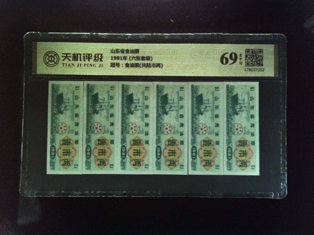 山东省食油票1981年 (六张套装)，冠号食油票(共陆市两)，纸币，钱币收藏