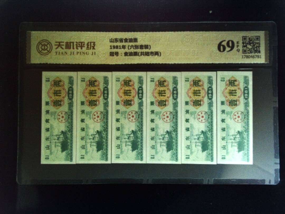 山东省食油票1981年 (六张套装)，冠号食油票(共陆市两)，纸币，钱币收藏