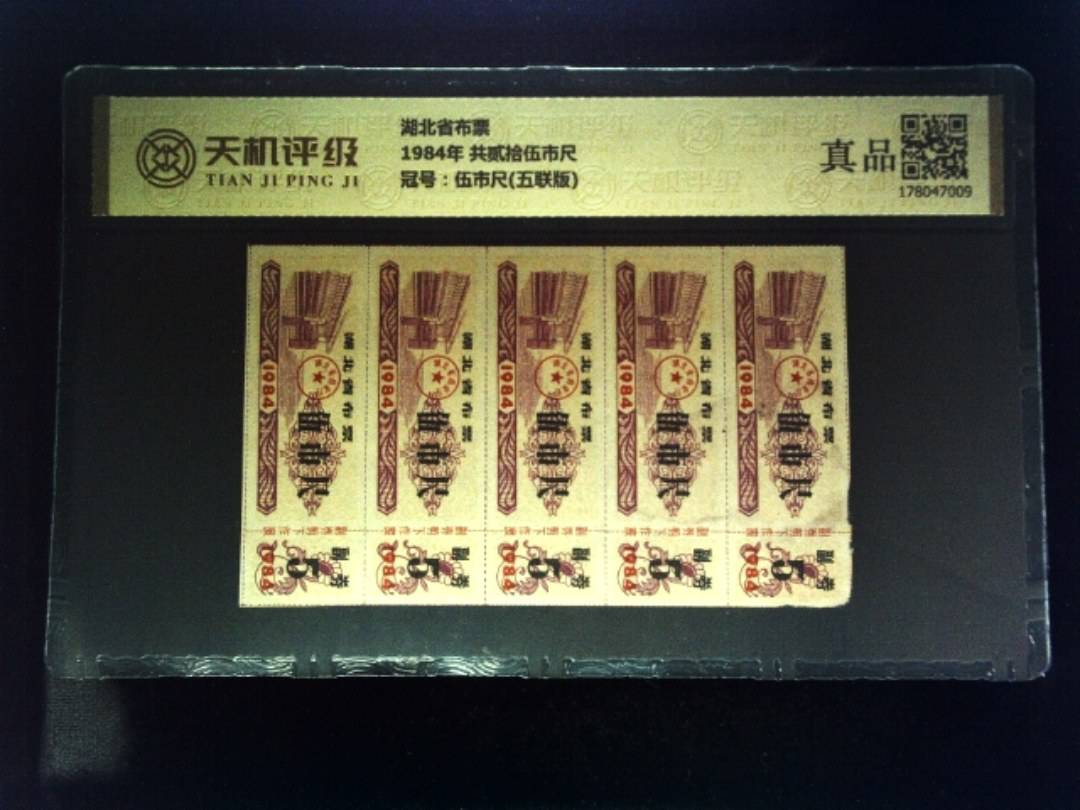 湖北省布票1984年 共贰拾伍市尺，冠号伍市尺(五联版)，纸币，钱币收藏