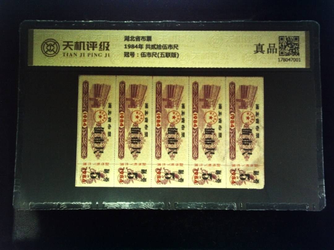 湖北省布票1984年 共贰拾伍市尺，冠号伍市尺(五联版)，纸币，钱币收藏