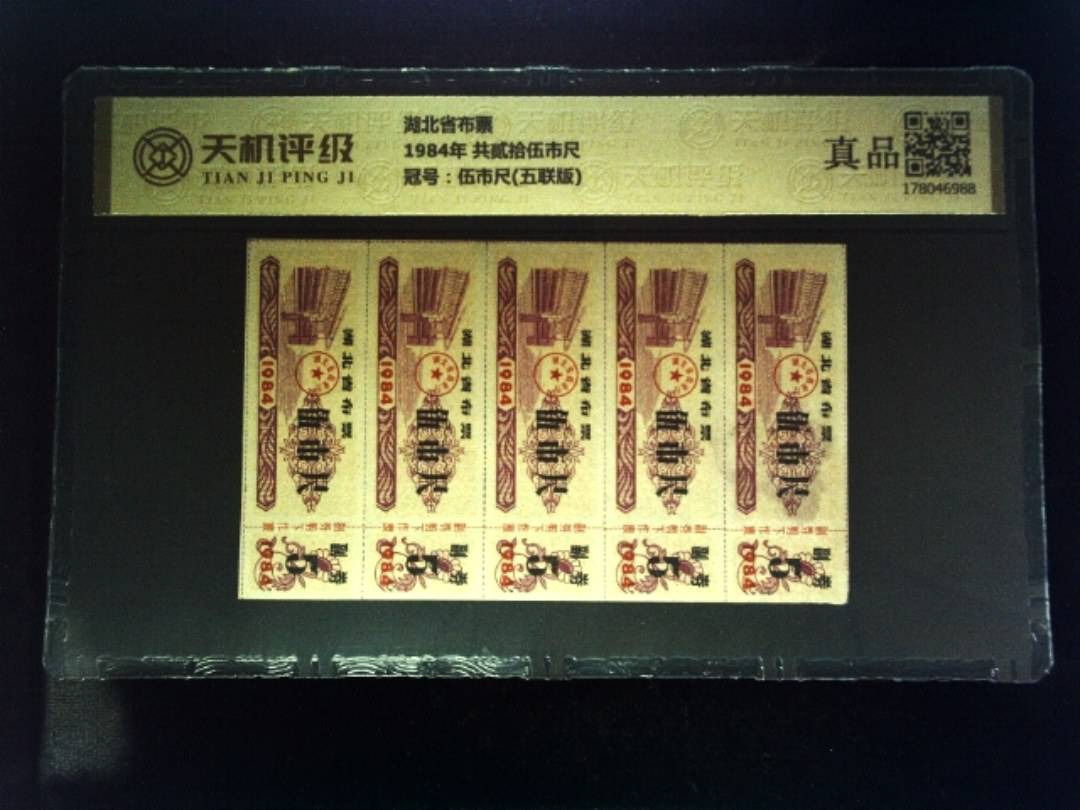 湖北省布票1984年 共贰拾伍市尺，冠号伍市尺(五联版)，纸币，钱币收藏