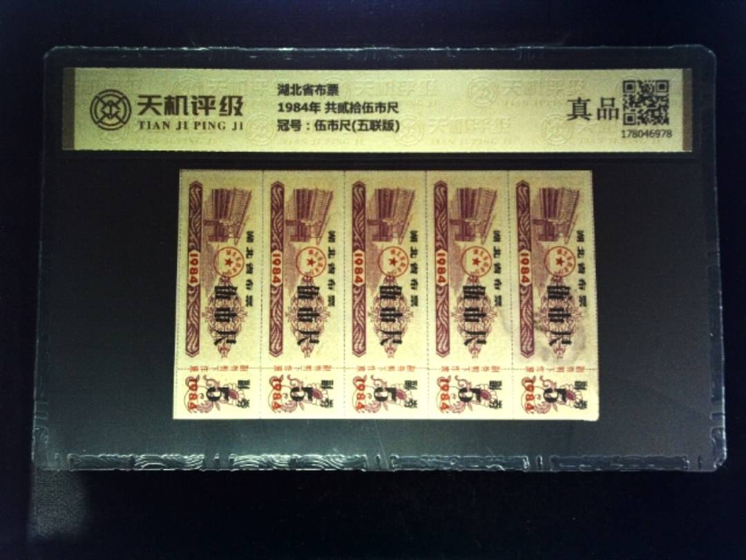 湖北省布票1984年 共贰拾伍市尺，冠号伍市尺(五联版)，纸币，钱币收藏