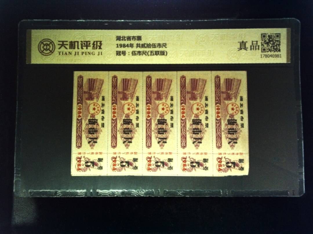 湖北省布票1984年 共贰拾伍市尺，冠号伍市尺(五联版)，纸币，钱币收藏
