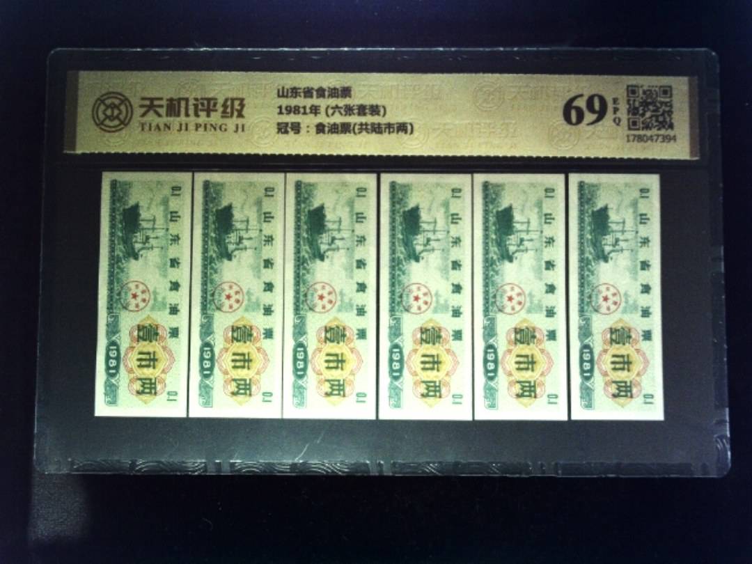 山东省食油票1981年 (六张套装)，冠号食油票(共陆市两)，纸币，钱币收藏