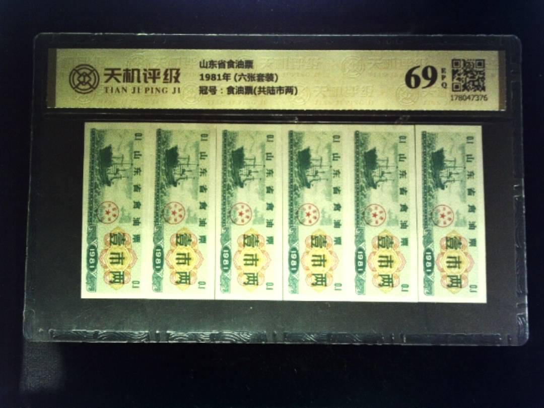 山东省食油票1981年 (六张套装)，冠号食油票(共陆市两)，纸币，钱币收藏