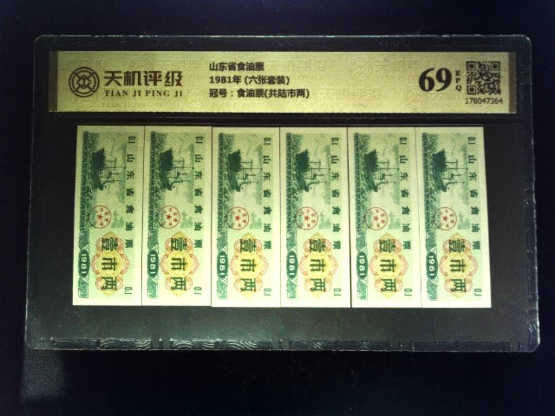 山东省食油票1981年 (六张套装)，冠号食油票(共陆市两)，纸币，钱币收藏