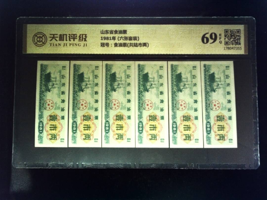 山东省食油票1981年 (六张套装)，冠号食油票(共陆市两)，纸币，钱币收藏