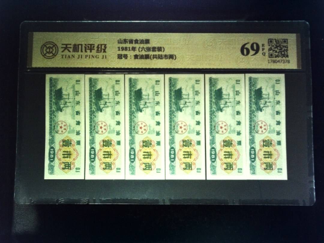 山东省食油票1981年 (六张套装)，冠号食油票(共陆市两)，纸币，钱币收藏