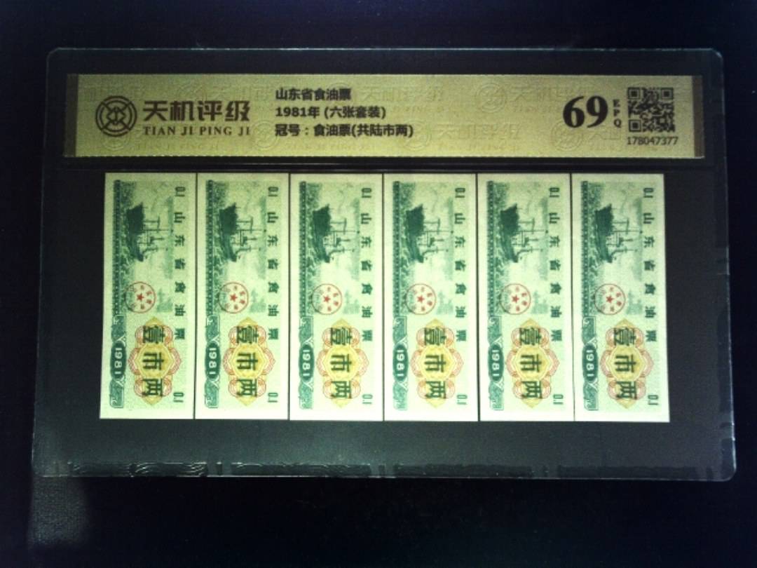 山东省食油票1981年 (六张套装)，冠号食油票(共陆市两)，纸币，钱币收藏