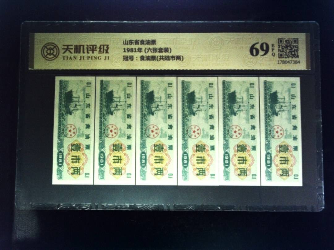 山东省食油票1981年 (六张套装)，冠号食油票(共陆市两)，纸币，钱币收藏